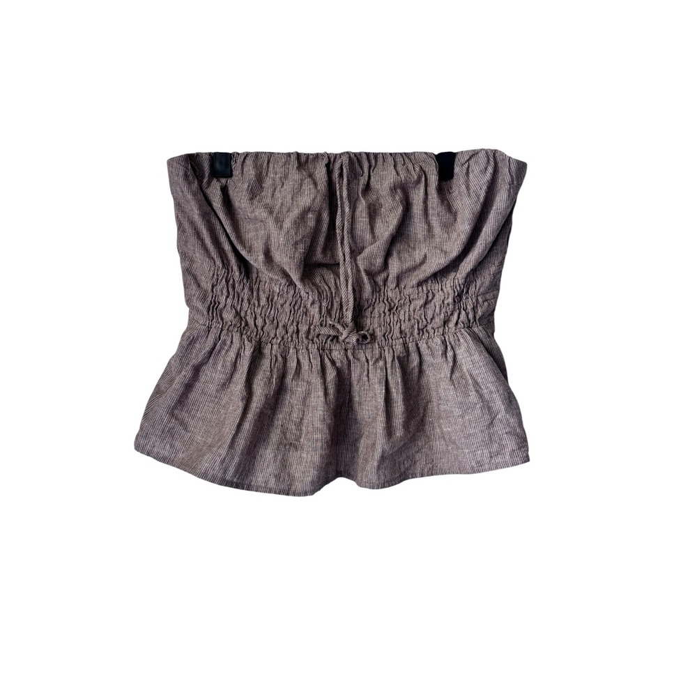 Anthropologie Brown Pinstripe Smocked Peplum Strapless Tube Top XL